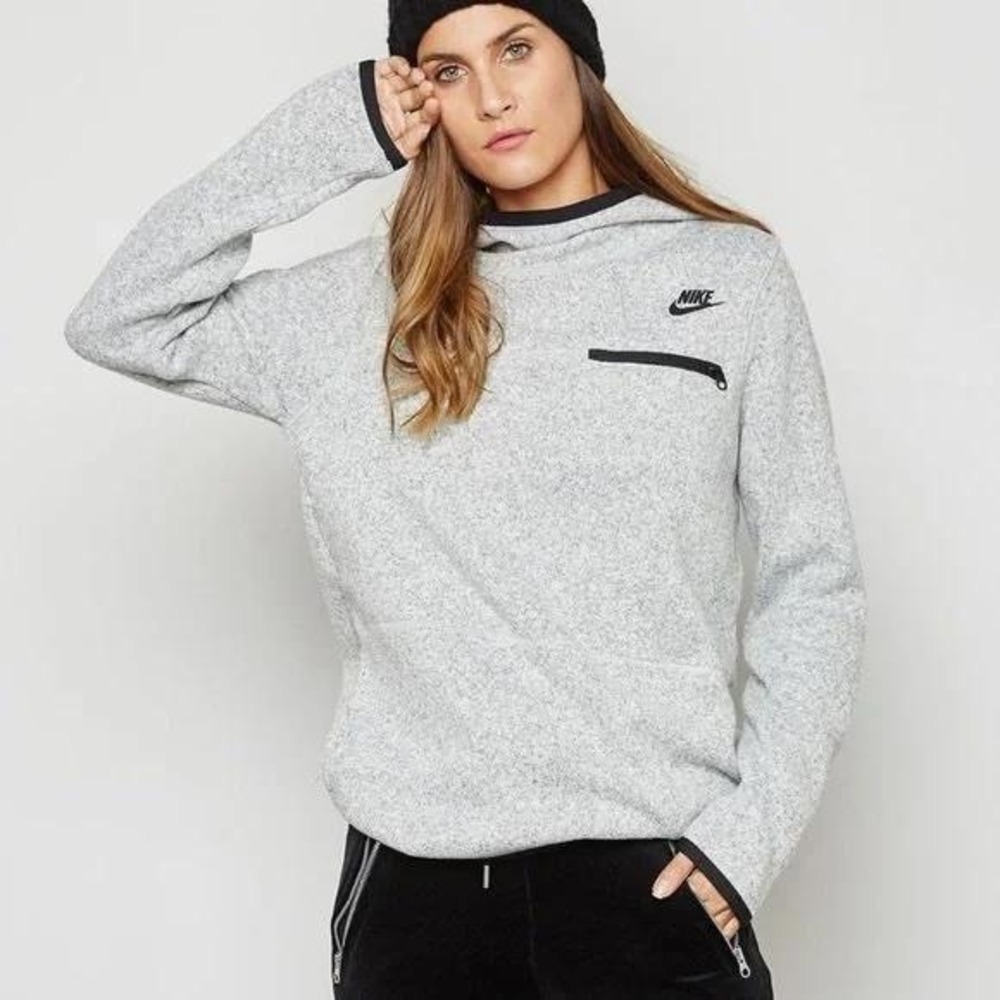 Nike Sportswear Summit Hoodie Womens Sz M Fleece Marled Gray Pullover Sweatshirt